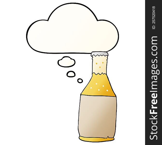 Cartoon Beer Bottle And Thought Bubble In Smooth Gradient Style