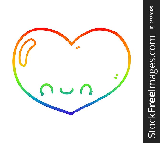 rainbow gradient line drawing of a cartoon love heart character