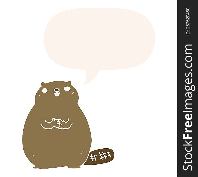 Cartoon Beaver And Speech Bubble In Retro Style