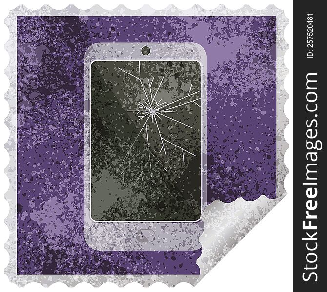 cracked screen cell phone graphic vector illustration square sticker stamp