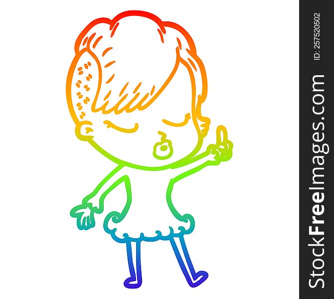 Rainbow Gradient Line Drawing Cartoon Pretty Hipster Girl