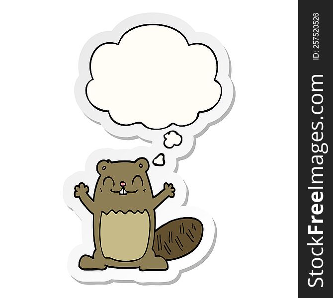 Cartoon Beaver And Thought Bubble As A Printed Sticker