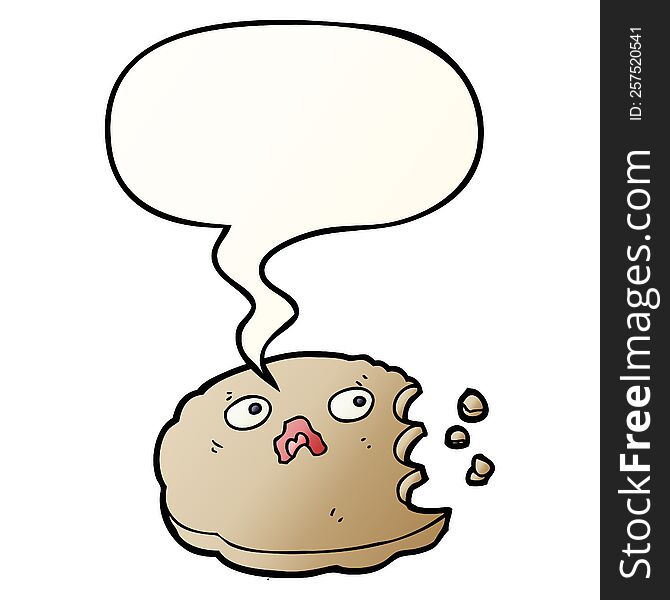 Cartoon Bitten Cookie And Speech Bubble In Smooth Gradient Style