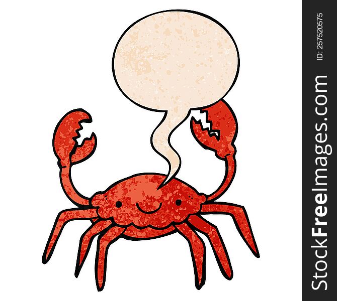 Cartoon Crab And Speech Bubble In Retro Texture Style