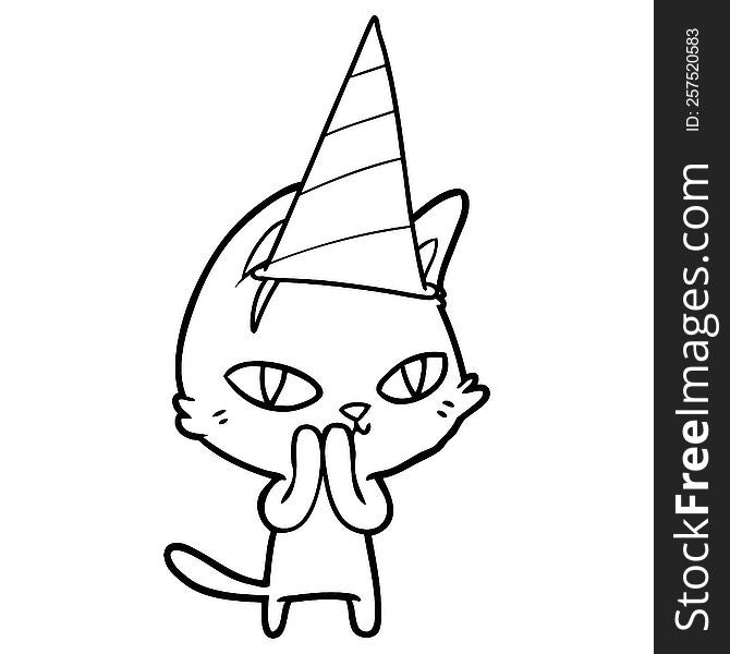 cartoon cat wearing party hat. cartoon cat wearing party hat