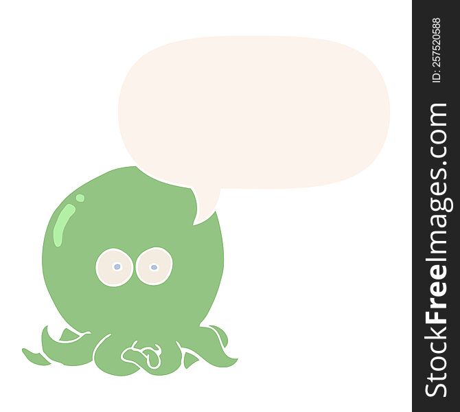 Cartoon Octopus And Speech Bubble In Retro Style