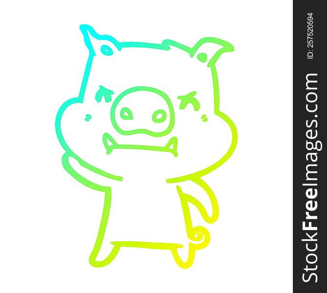Cold Gradient Line Drawing Angry Cartoon Pig