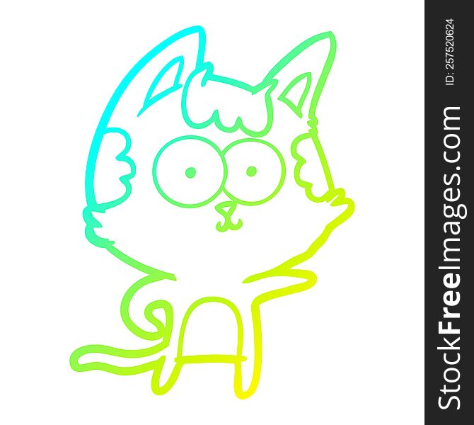 Cold Gradient Line Drawing Happy Cartoon Cat Pointing