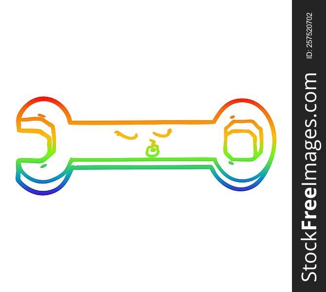 rainbow gradient line drawing of a cartoon spanner