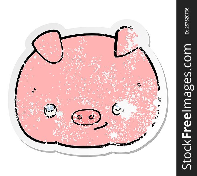 Distressed Sticker Of A Cartoon Happy Pig