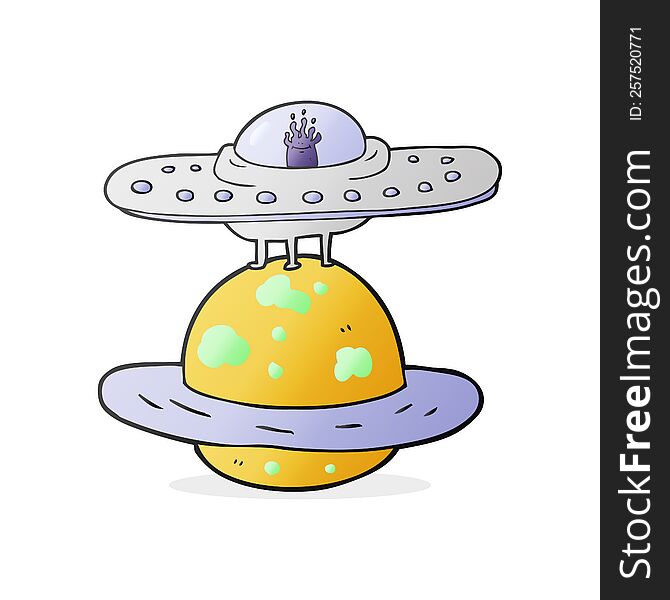 freehand drawn cartoon flying saucer