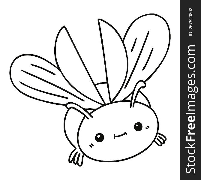 Quirky Line Drawing Cartoon Flying Beetle
