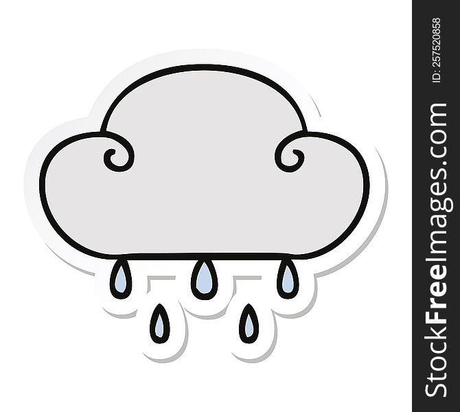 Sticker Of A Quirky Hand Drawn Cartoon Rain Cloud