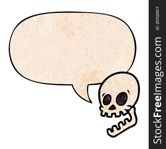 Laughing Skull Cartoon And Speech Bubble In Retro Texture Style