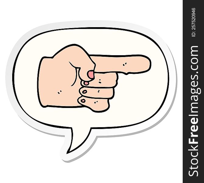 cartoon pointing hand and speech bubble sticker