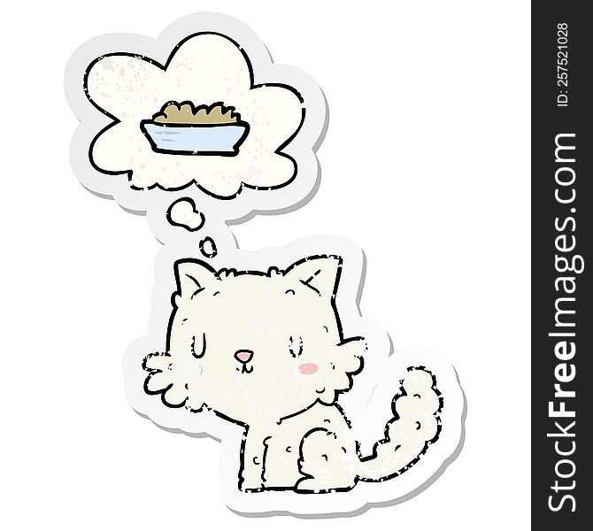 Cartoon Cat And Food And Thought Bubble As A Distressed Worn Sticker