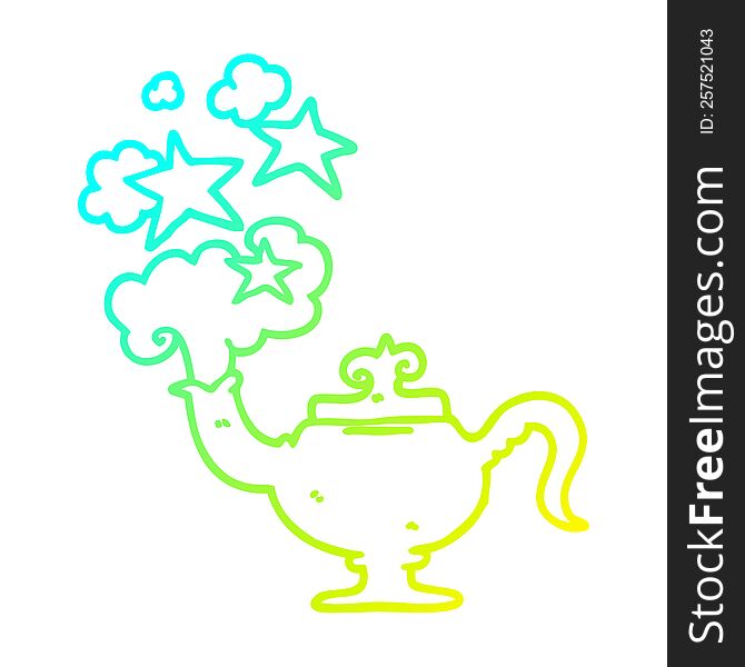 cold gradient line drawing of a cartoon magic lamp