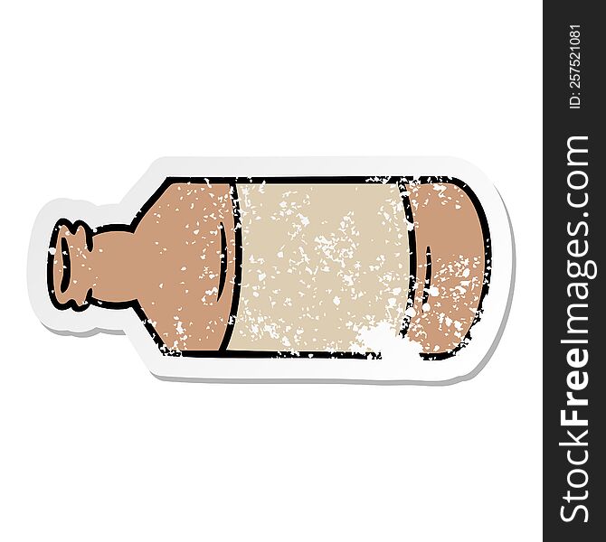 Distressed Sticker Cartoon Doodle Of An Old Glass Bottle