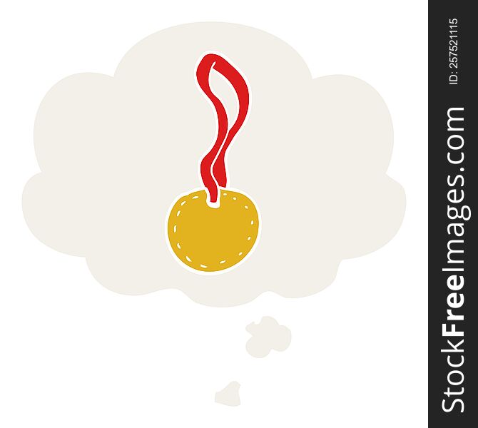 cartoon sports medal with thought bubble in retro style