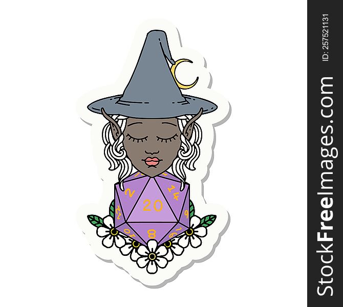 Elf Mage Character With Natural Twenty Dice Roll Sticker
