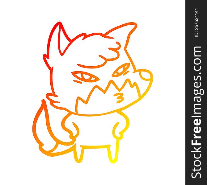 Warm Gradient Line Drawing Clever Cartoon Fox