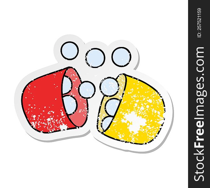 distressed sticker cartoon of opened medicine tablet