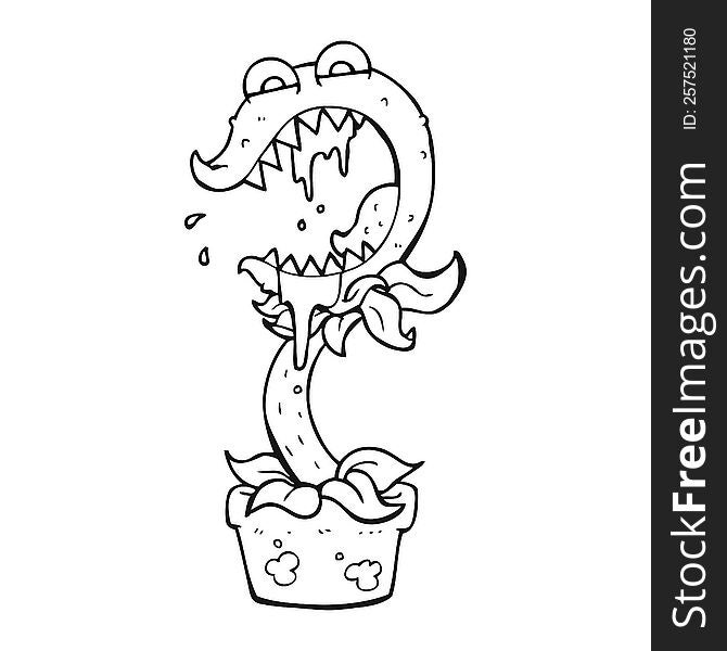 Black And White Cartoon Carnivorous Plant