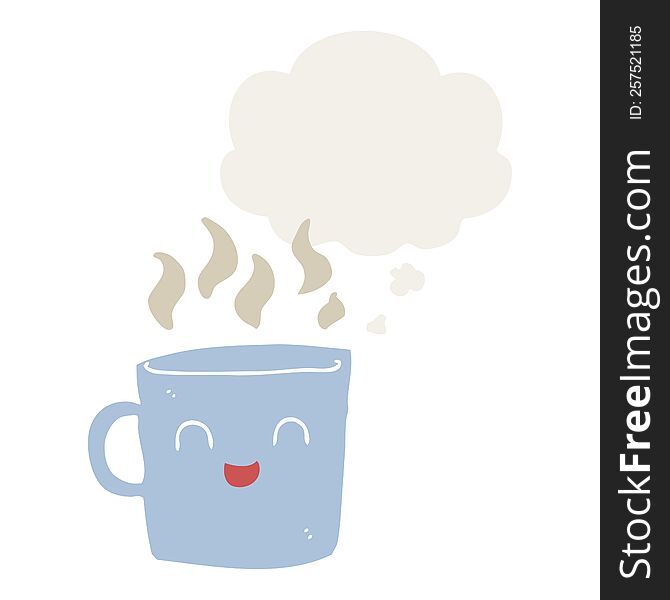 cute coffee cup cartoon with thought bubble in retro style