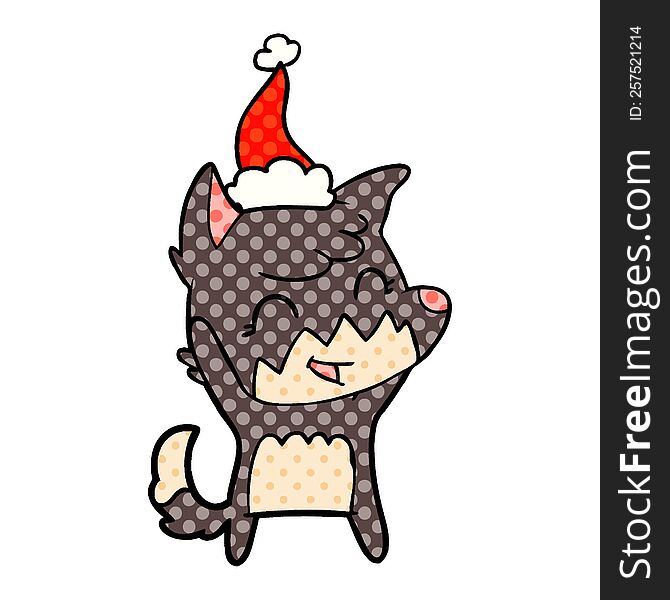 Happy Comic Book Style Illustration Of A Fox Wearing Santa Hat