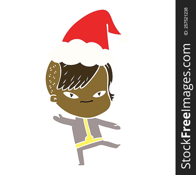 Cute Flat Color Illustration Of A Girl With Hipster Haircut Wearing Santa Hat