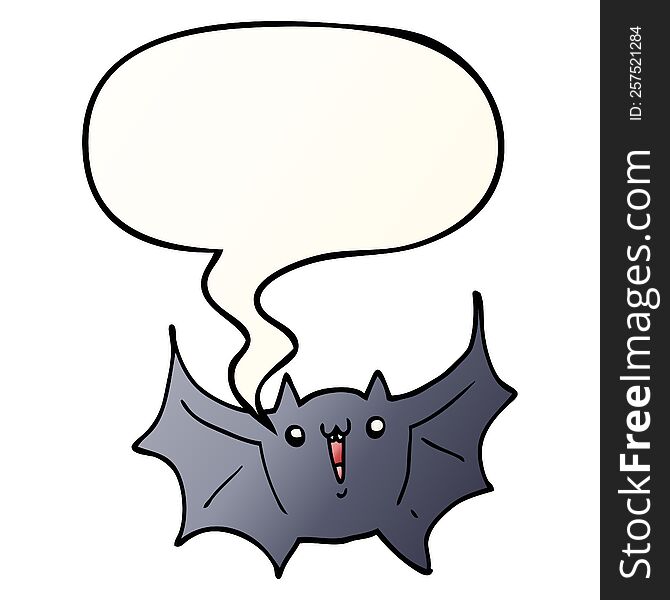 Cartoon Happy Vampire Bat And Speech Bubble In Smooth Gradient Style