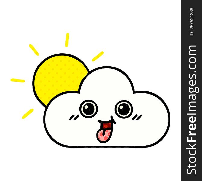 comic book style cartoon of a sun and cloud