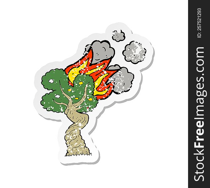 Retro Distressed Sticker Of A Cartoon Burning Tree