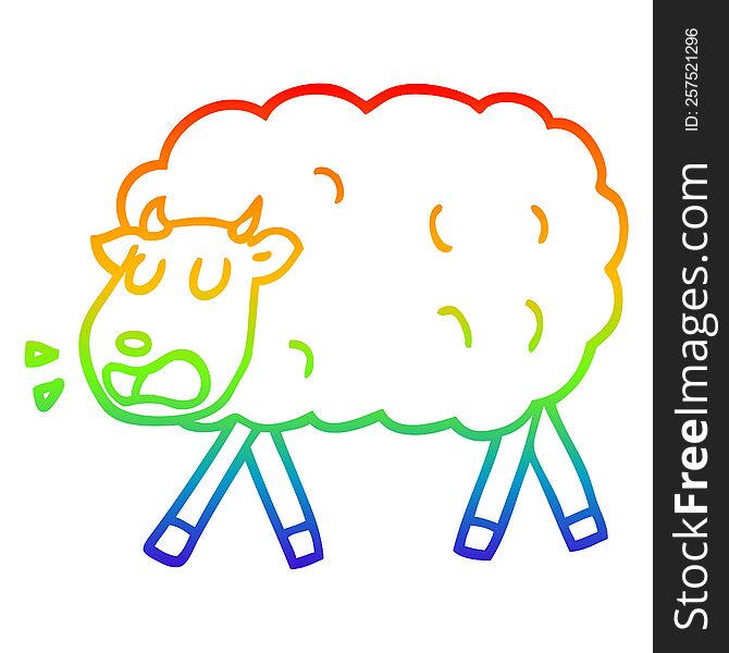 Rainbow Gradient Line Drawing Cartoon Sheep