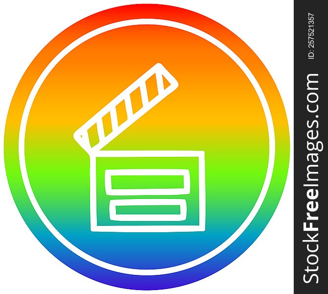 movie clapper board circular icon with rainbow gradient finish. movie clapper board circular icon with rainbow gradient finish