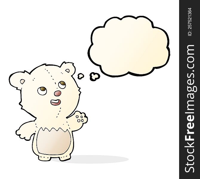 Cartoon Happy Little Teddy Polar Bear With Thought Bubble