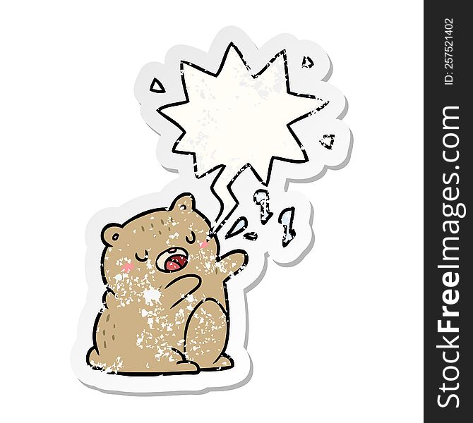 Cartoon Bear Singing A Song And Speech Bubble Distressed Sticker