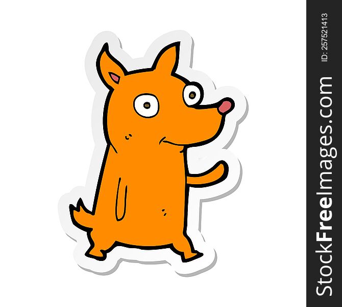 Sticker Of A Cartoon Little Dog Waving