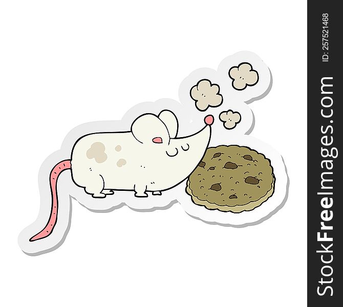 sticker of a cute cartoon mouse and cookie