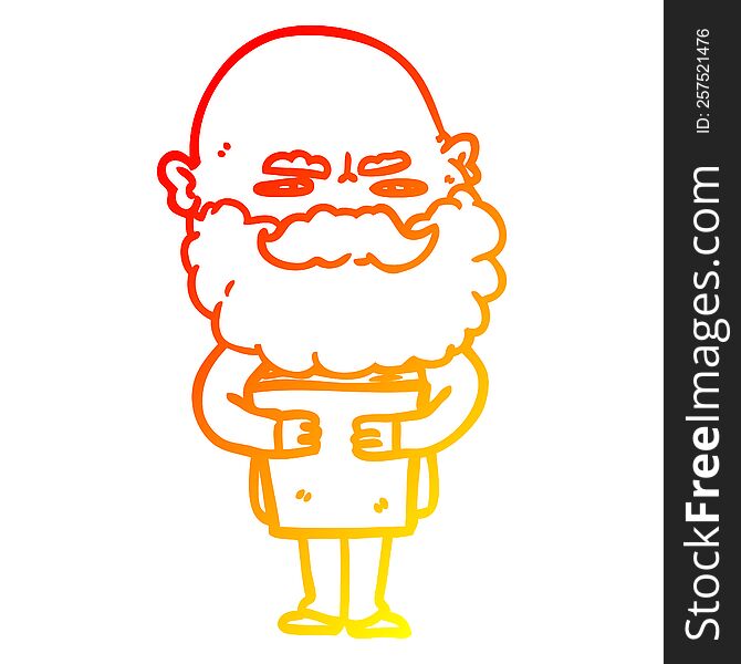 warm gradient line drawing of a cartoon man with beard frowning