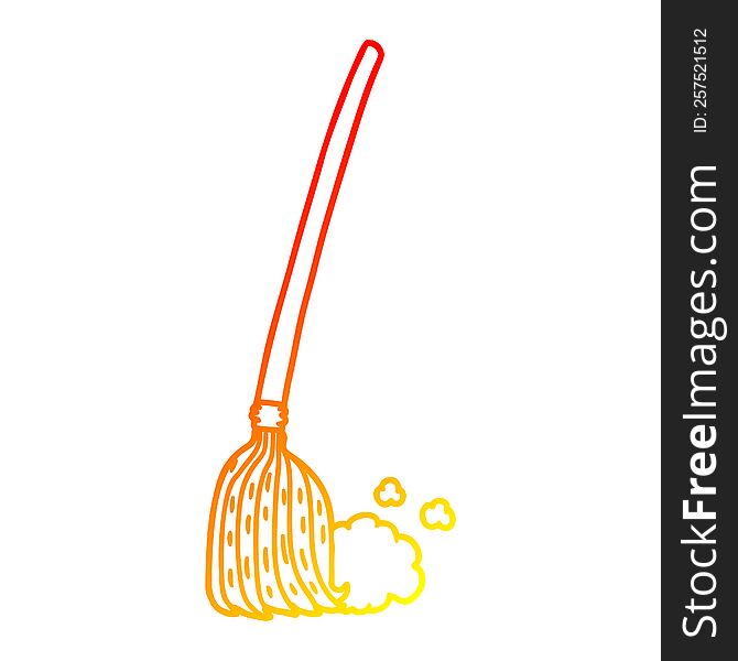 warm gradient line drawing of a cartoon broom sweeping