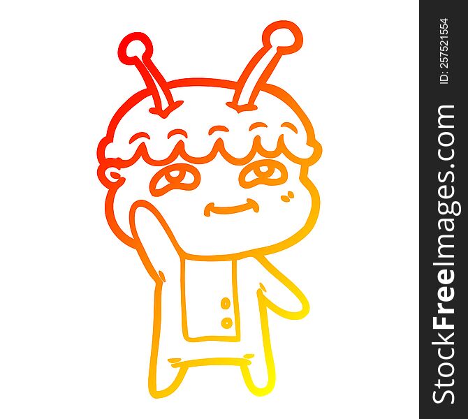 Warm Gradient Line Drawing Friendly Cartoon Spaceman Waving