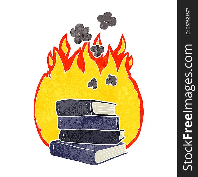 freehand retro cartoon stack of books burning