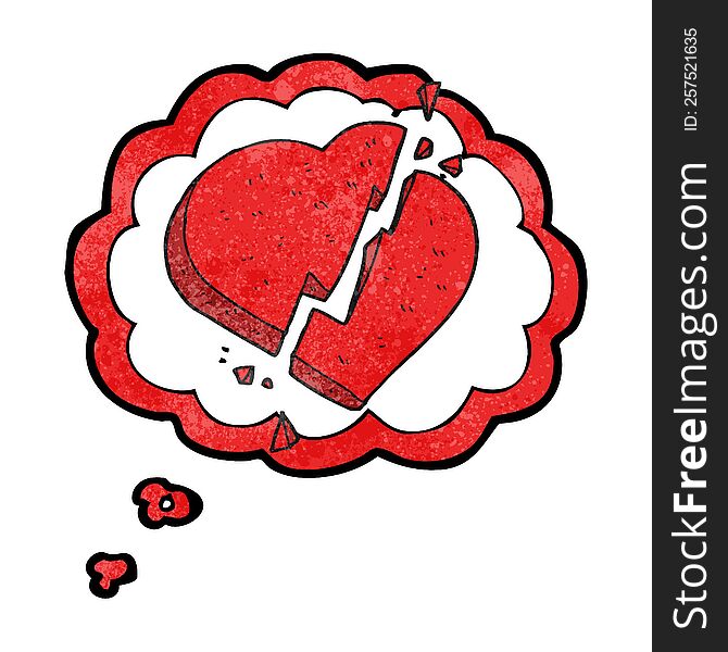 freehand drawn thought bubble textured cartoon broken heart symbol