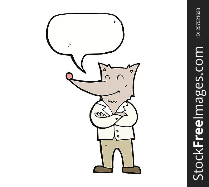Cartoon Wolf In Shirt With Speech Bubble