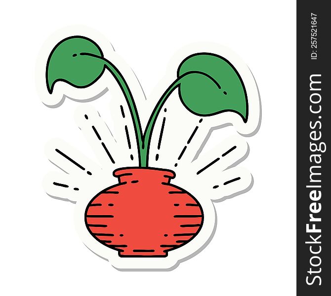 sticker of a tattoo style houseplant in vase