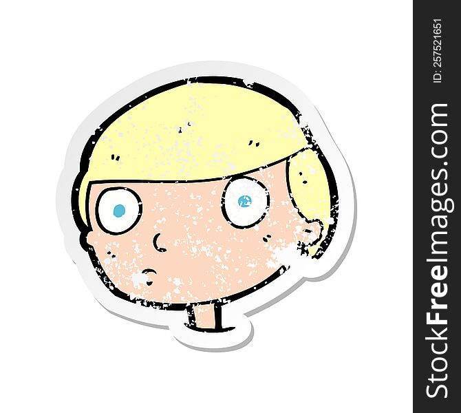 Retro Distressed Sticker Of A Cartoon Boy Staring
