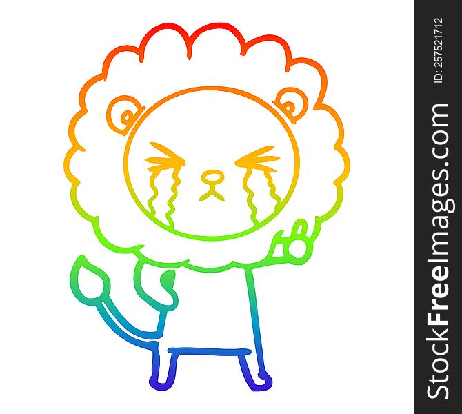 Rainbow Gradient Line Drawing Cartoon Crying Lion