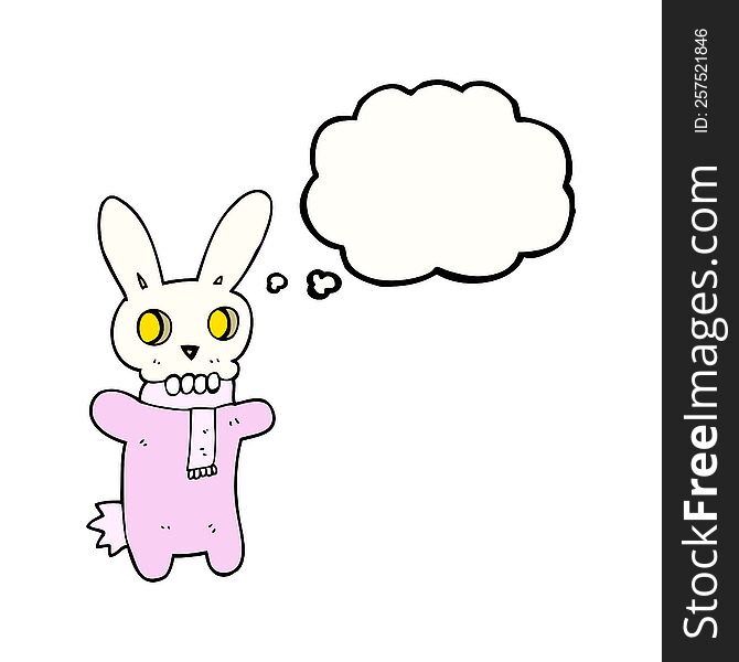 freehand drawn thought bubble cartoon spooky skull rabbit