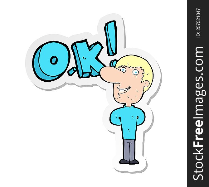 sticker of a cartoon man saying OK